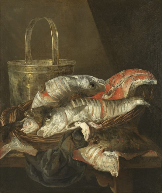 Still Life with Haddocks and Plaice, vintage artwork by Abraham van Beyeren, 12x8" (A4) Poster