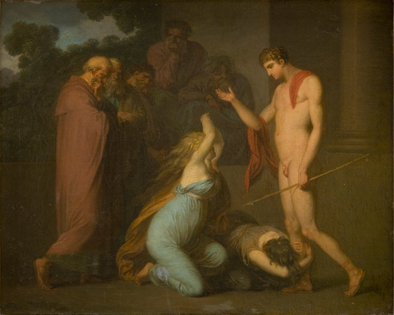 Ismene and Antogone Plead with Theseus, vintage artwork by Nicolai Abraham Abildgaard, 12x8" (A4) Poster