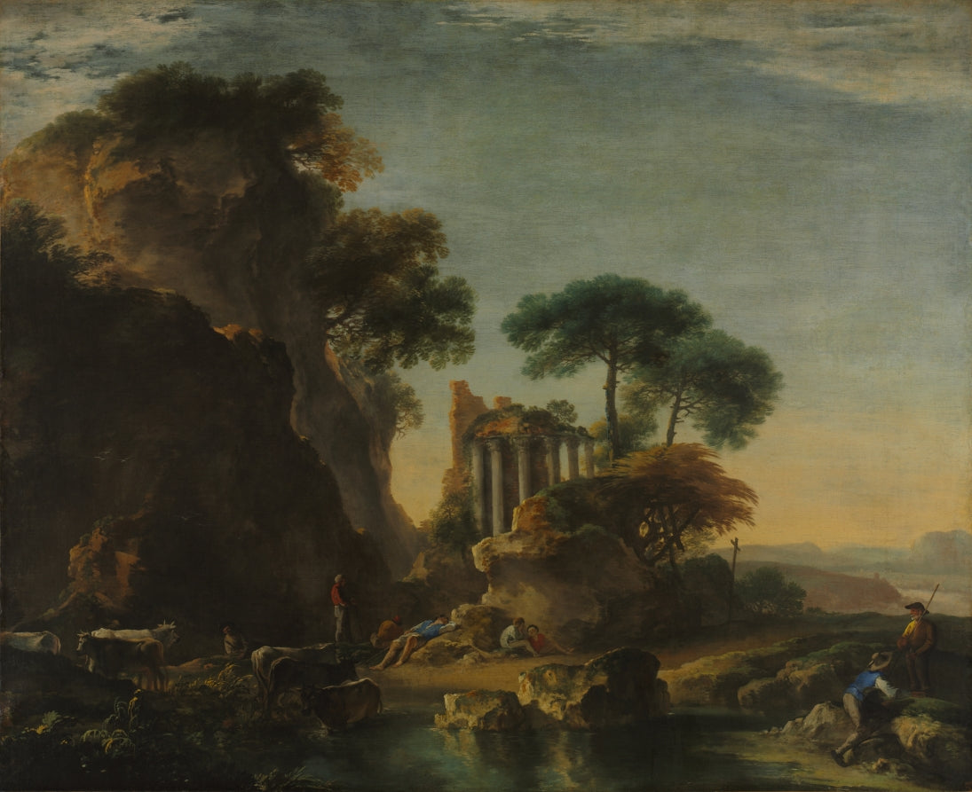 Ruins in a Rocky Landscape, vintage artwork by Salvator Rosa, 12x8" (A4) Poster
