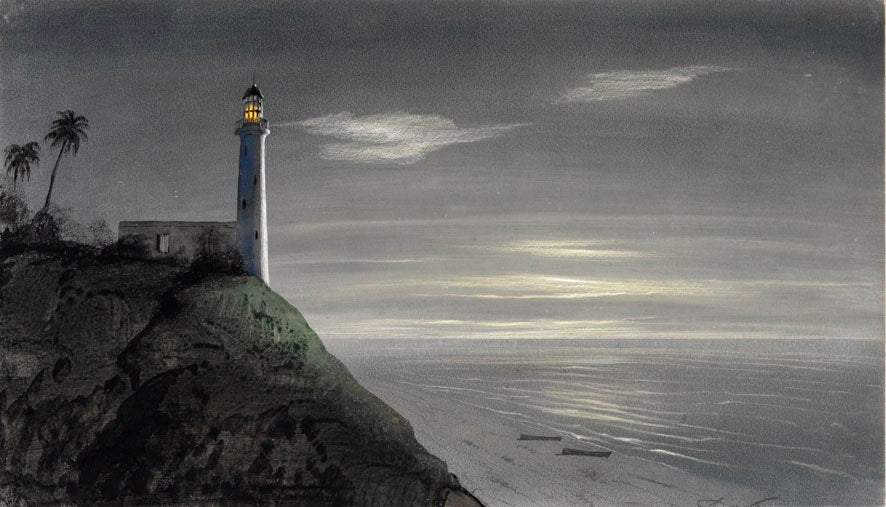 The Lighthouse at Sainte Suzanne, vintage artwork by Adolphe Theodore Jules Potemont, 12x8" (A4) Poster