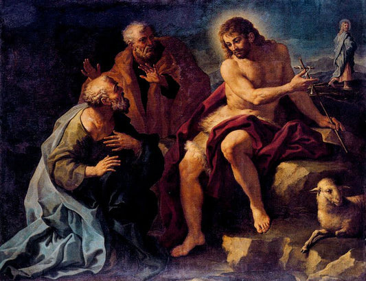 San Juan Bautista como precursor (Saint John the Baptist with Saints), vintage artwork by Paolo de' Matteis, 12x8" (A4) Poster