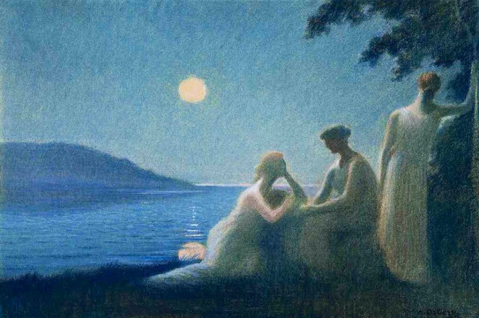 Sous un Rayon de Lune, vintage artwork by Alphonse Osbert, 12x8" (A4) Poster