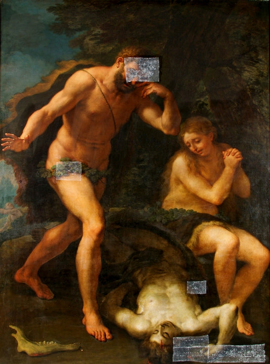 Adam and Eve Lamenting over the Body of Abel, vintage artwork by Paolo de' Matteis, 12x8" (A4) Poster