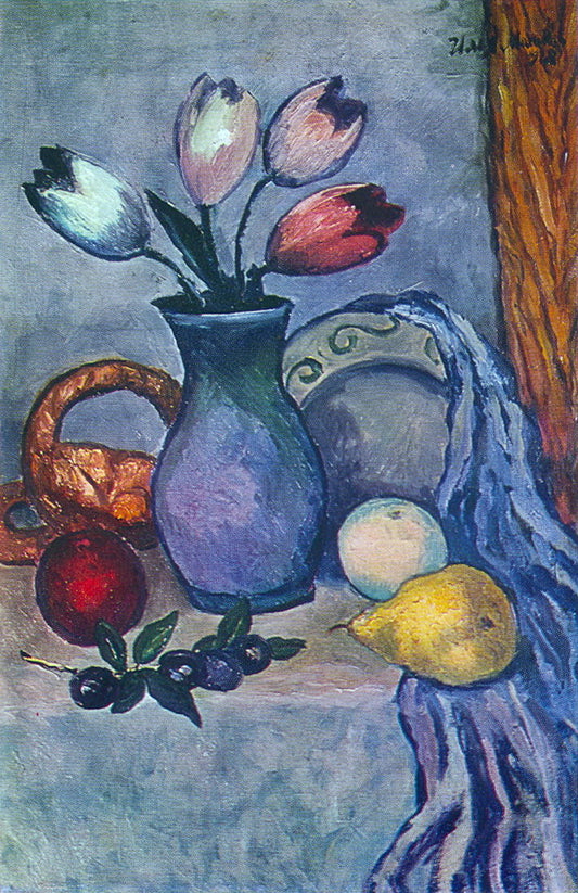 Fruit and Tulips, vintage artwork by Ilya Mashkov, 12x8" (A4) Poster