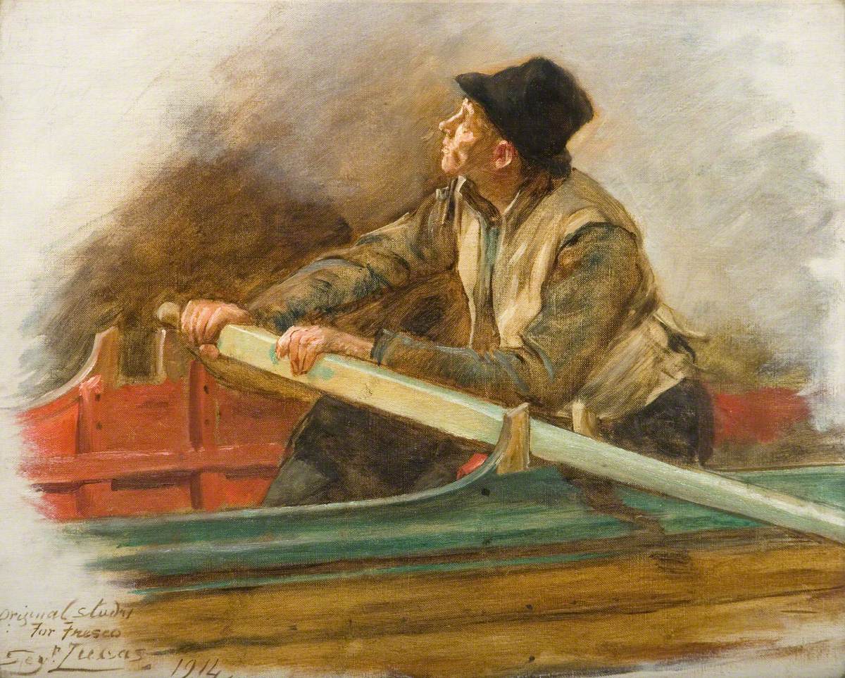 A Man Rowing (study for 'The Flight of the Five Members'), vintage artwork by John Seymour Lucas, 12x8" (A4) Poster