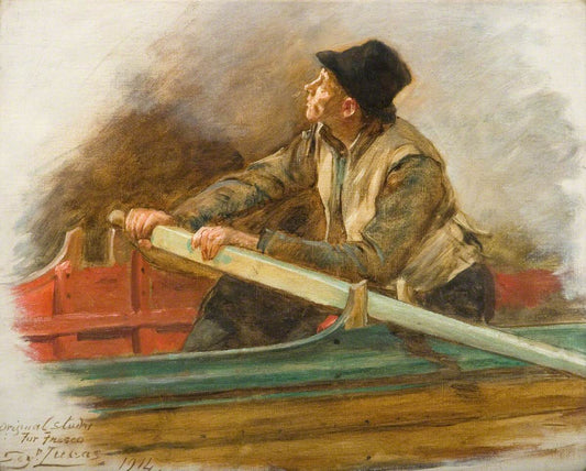 A Man Rowing (study for 'The Flight of the Five Members'), vintage artwork by John Seymour Lucas, 12x8" (A4) Poster