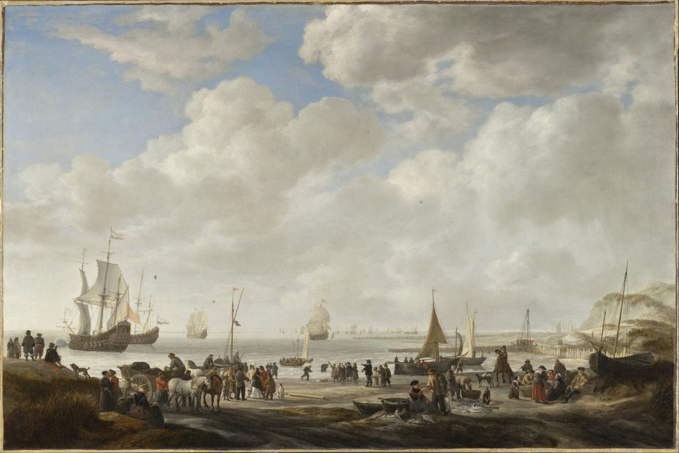 View of a Beach, vintage artwork by Simon de Vlieger, 12x8" (A4) Poster