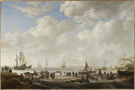 View of a Beach, vintage artwork by Simon de Vlieger, 12x8" (A4) Poster