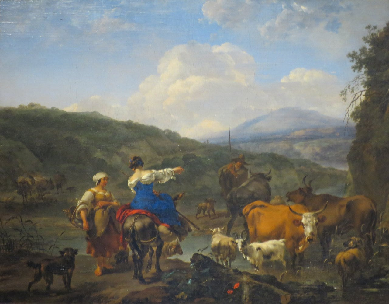 Cattle at a Watering Place, vintage artwork by Nicolaes Berchem, 12x8" (A4) Poster