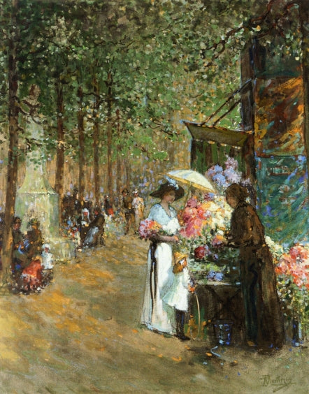 The Flower Market, vintage artwork by Pierre-Eugène Montezin, 12x8" (A4) Poster