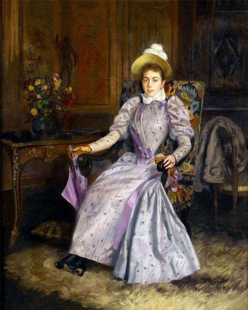 Woman in a mauve dress, vintage artwork by Basile Lemeunier, 12x8" (A4) Poster
