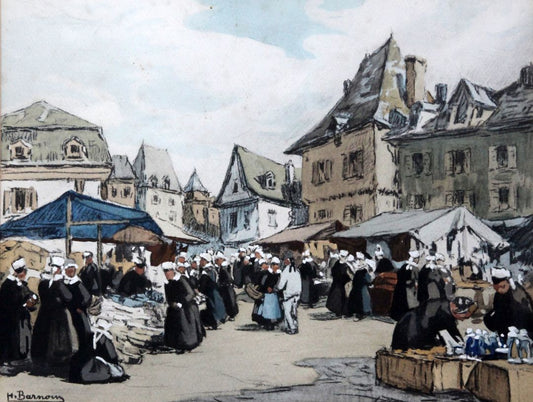 Breton market scene by Henri Alphonse Barnoin,16x12(A3) Poster
