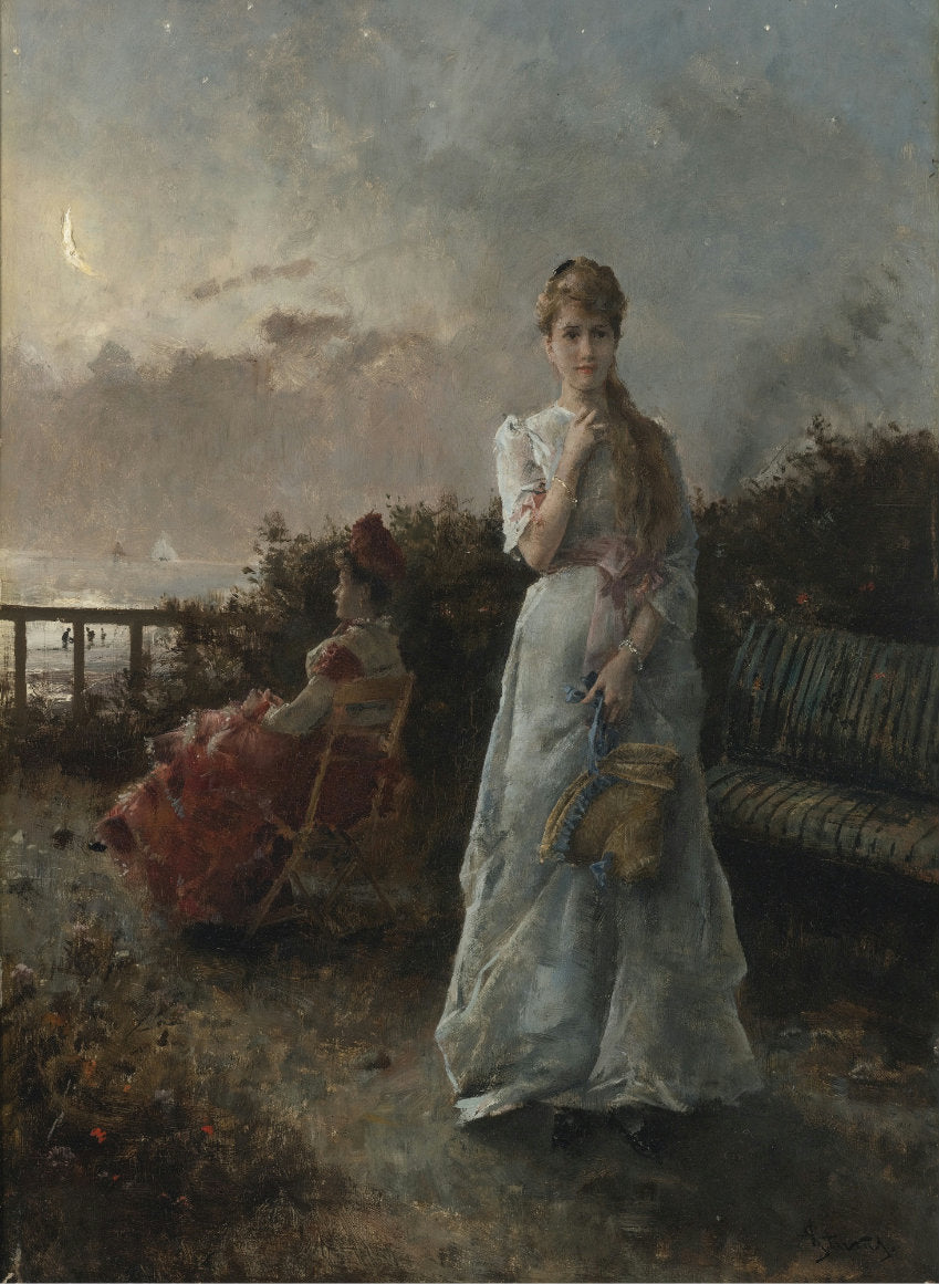 Evening by  the Sea, vintage artwork by Alfred Émile Leopold Stevens, 12x8" (A4) Poster