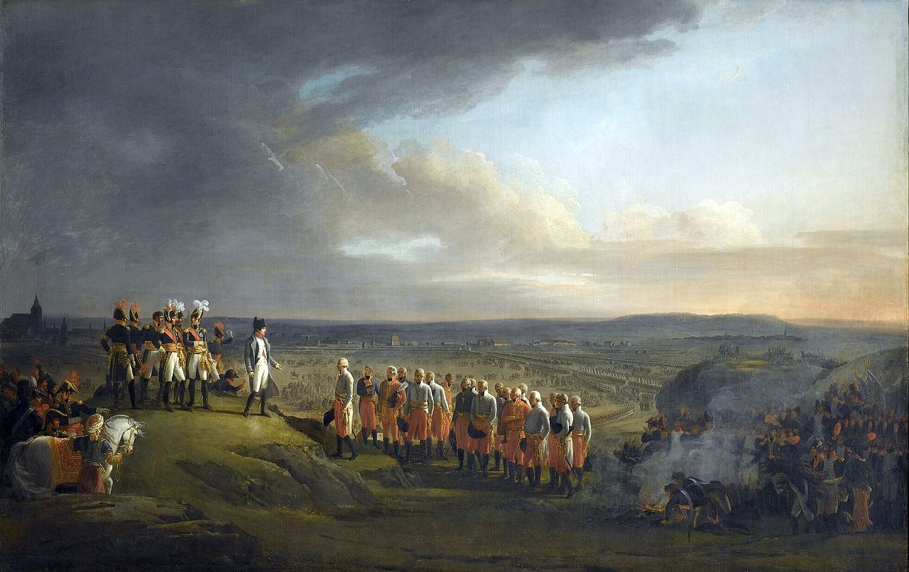 Napoleon takes the surrender of General Mack and the Austrians at Ulm on October 20, 1805, vintage artwork by Rene-Thodore Berthon, 12x8" (A4) Poster