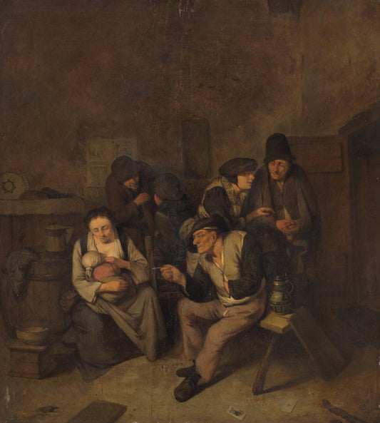 Peasants in a Room, vintage artwork by Cornelis Pietersz  Bega, 12x8" (A4) Poster