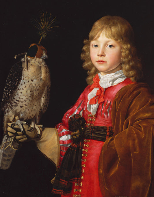 Boy with Falcon, vintage artwork by Wallerant Vaillant, 12x8" (A4) Poster