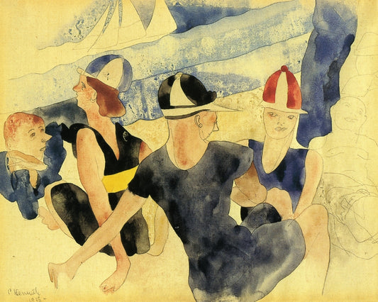 Figures on Beach - Gloucester, vintage artwork by Charles Demuth, 12x8" (A4) Poster