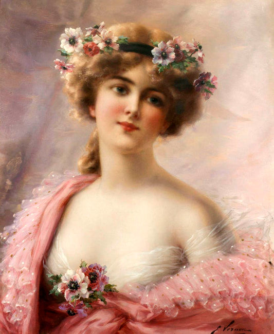 Young Girl with Anemones by Emile Vernon,16x12(A3) Poster
