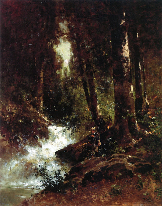 Fishing a California Stream, vintage artwork by Thomas Hill, 12x8" (A4) Poster