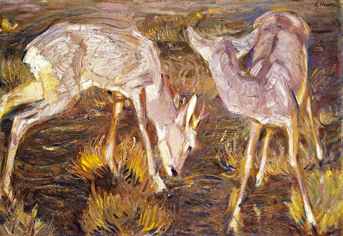 Deer at Dusk, vintage artwork by Franz Marc, 12x8" (A4) Poster