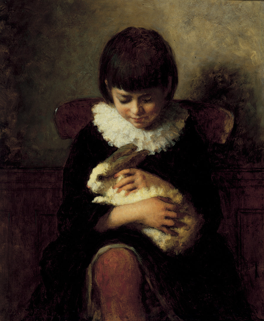 Child with a Rabbit, vintage artwork by Eastman Johnson, 12x8" (A4) Poster