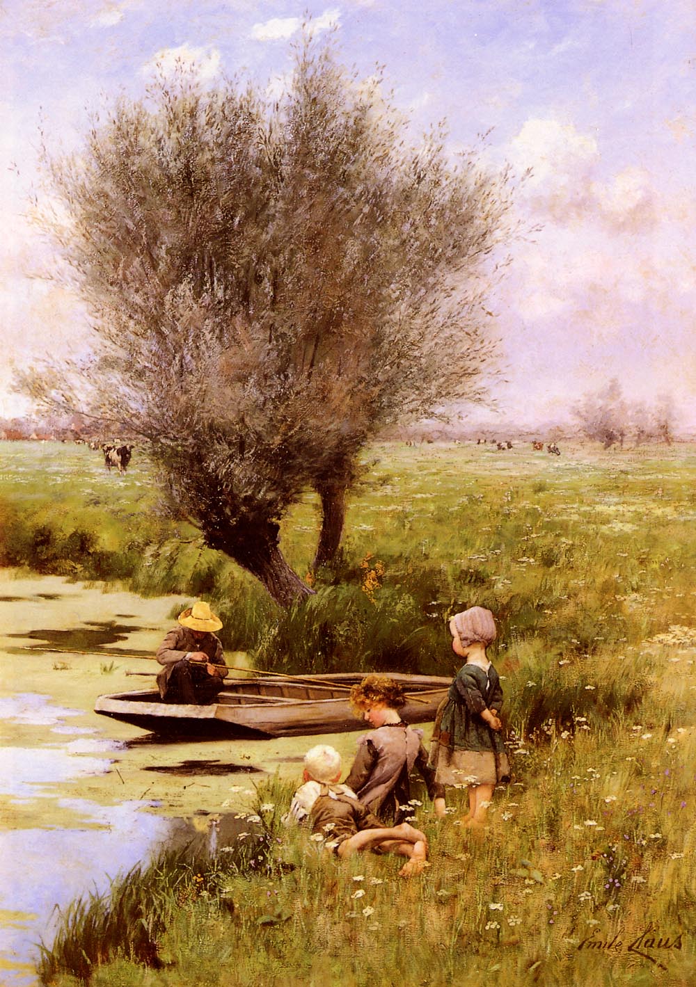 Afternoon Along The River, vintage artwork by Emile Claus, 12x8" (A4) Poster