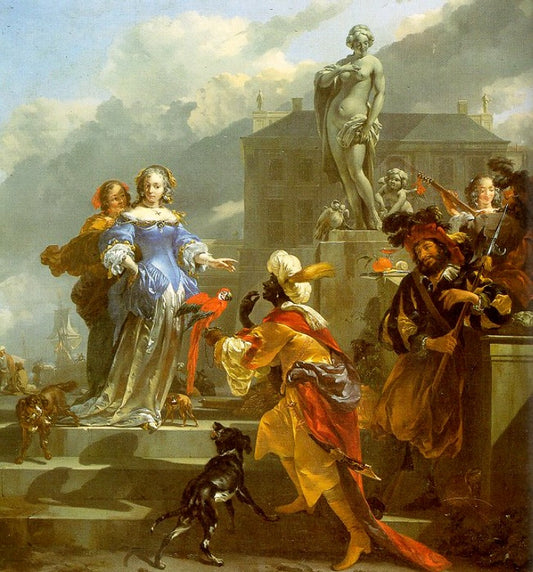 A Gallant Company on a Quayside, vintage artwork by Nicolaes Berchem, 12x8" (A4) Poster