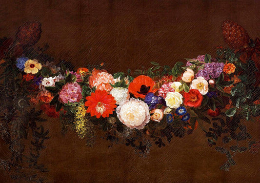 Garland with peonies, roses, poppies, lilacs and laburnum, vintage artwork by Johan Laurentz (J.L.) Jensen, A3 (16x12") Poster Print