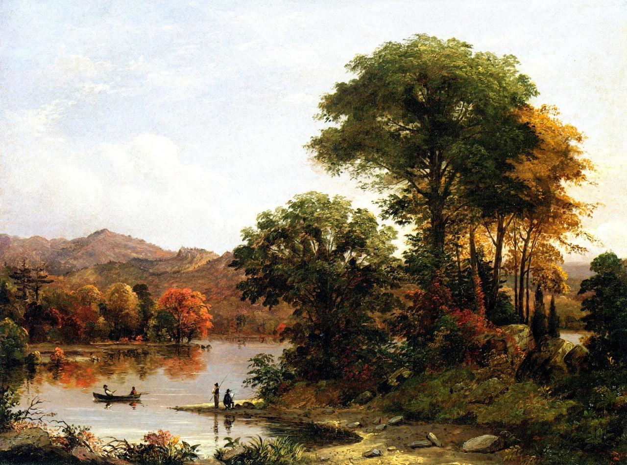 Landscape with Fishermen and Artist Sketching, vintage artwork by Christopher Pearse Cranch, A3 (16x12") Poster Print