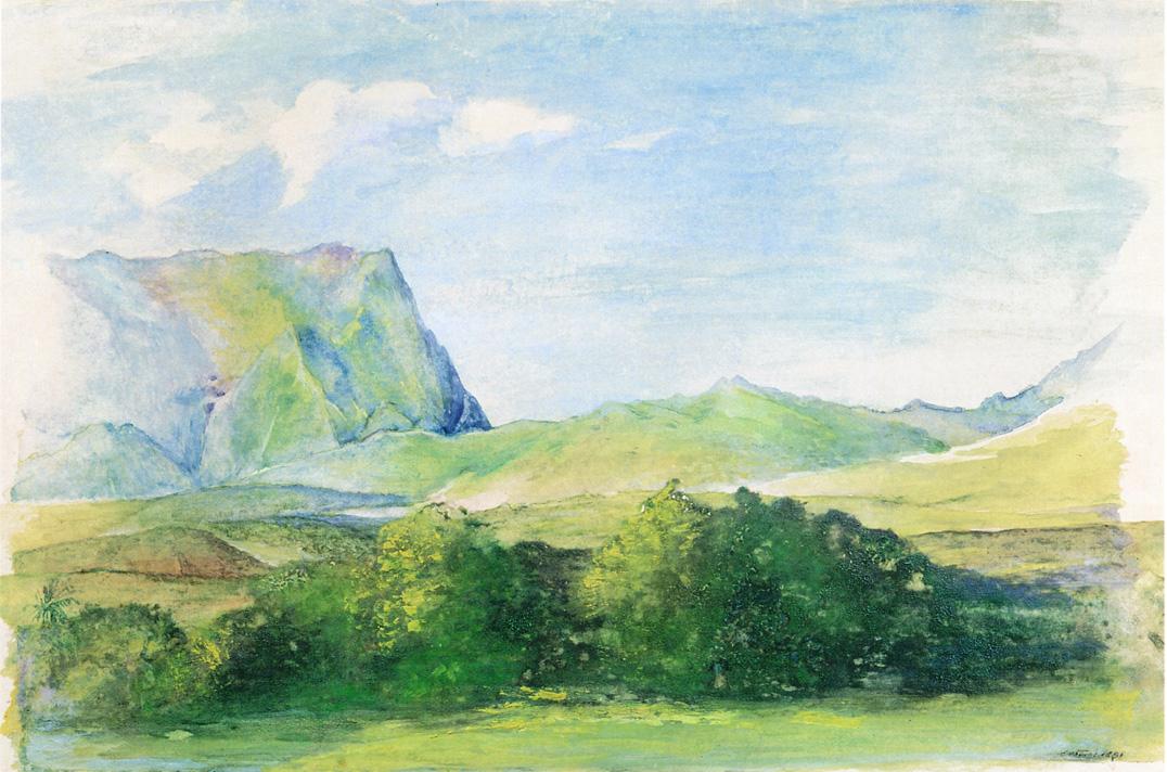 The Aora, Looking South from Papeete, Tehiti, May 29th, Noon, near Consulate, Opposite Entrance to Queen Marau's, vintage artwork by John La Farge, 12x8" (A4) Poster