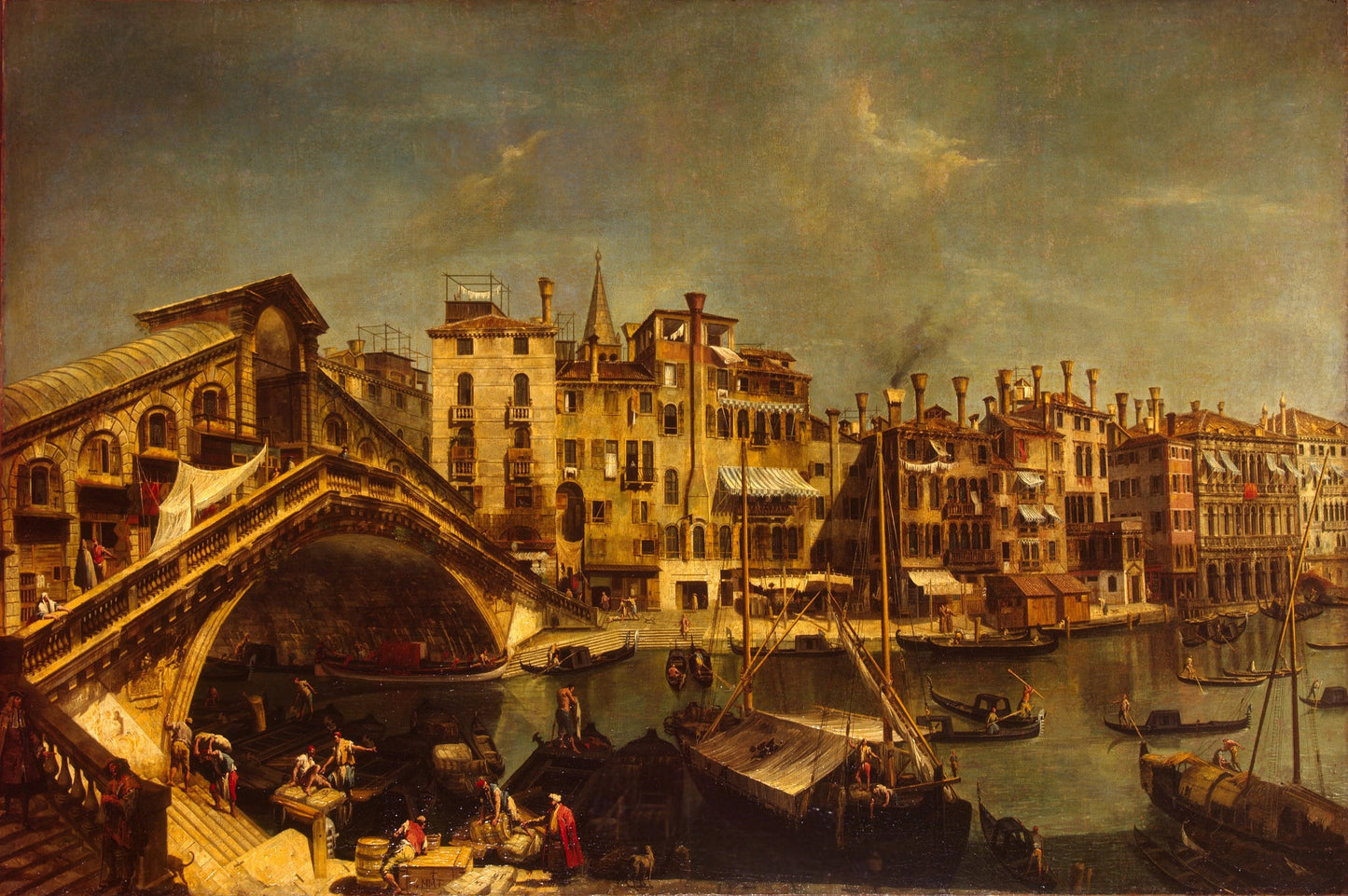 Rialto Bridge in Venice, vintage artwork by Michele Giovanni Marieschi, 12x8" (A4) Poster