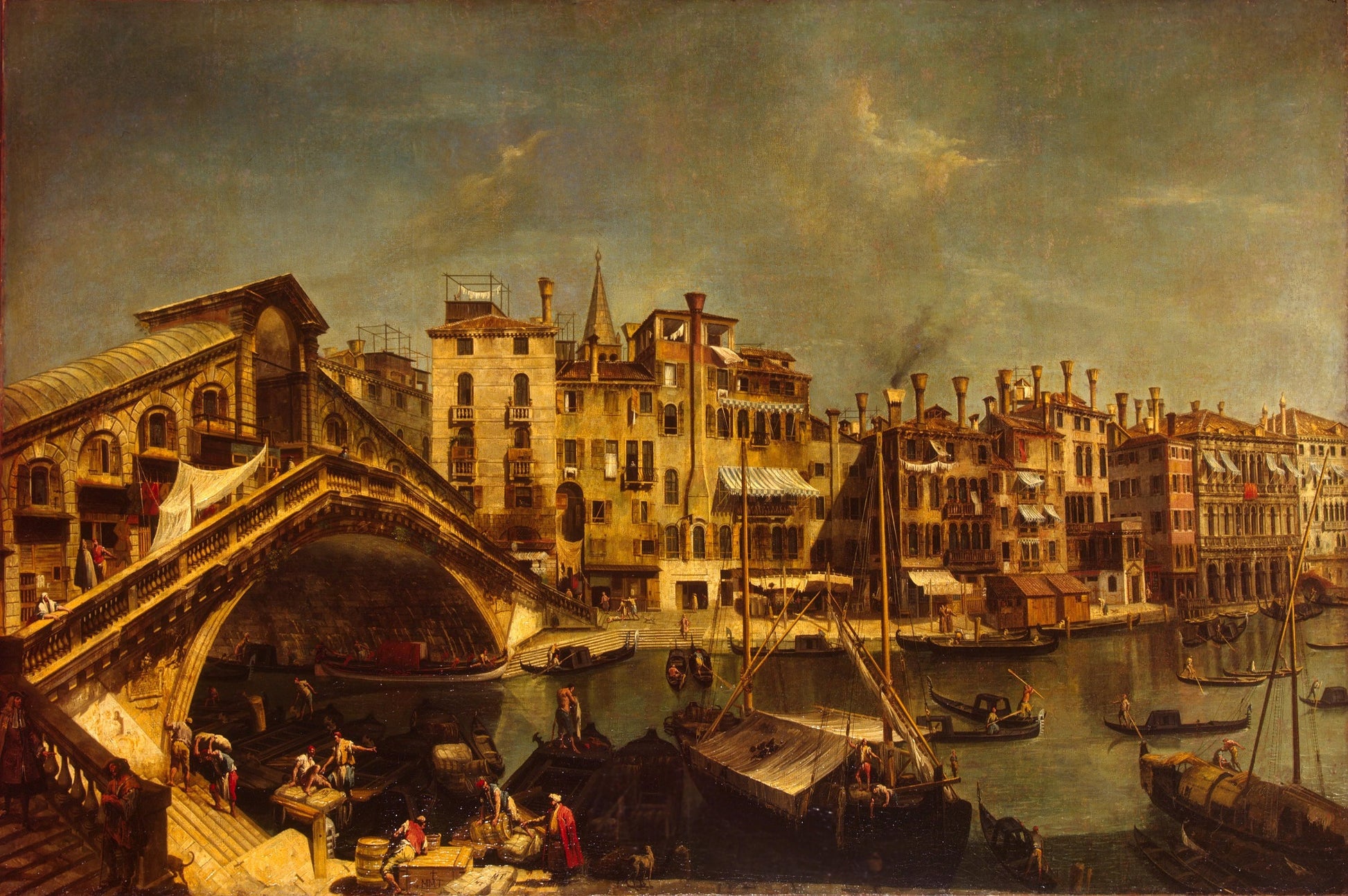 Rialto Bridge in Venice, vintage artwork by Michele Giovanni Marieschi, 12x8" (A4) Poster