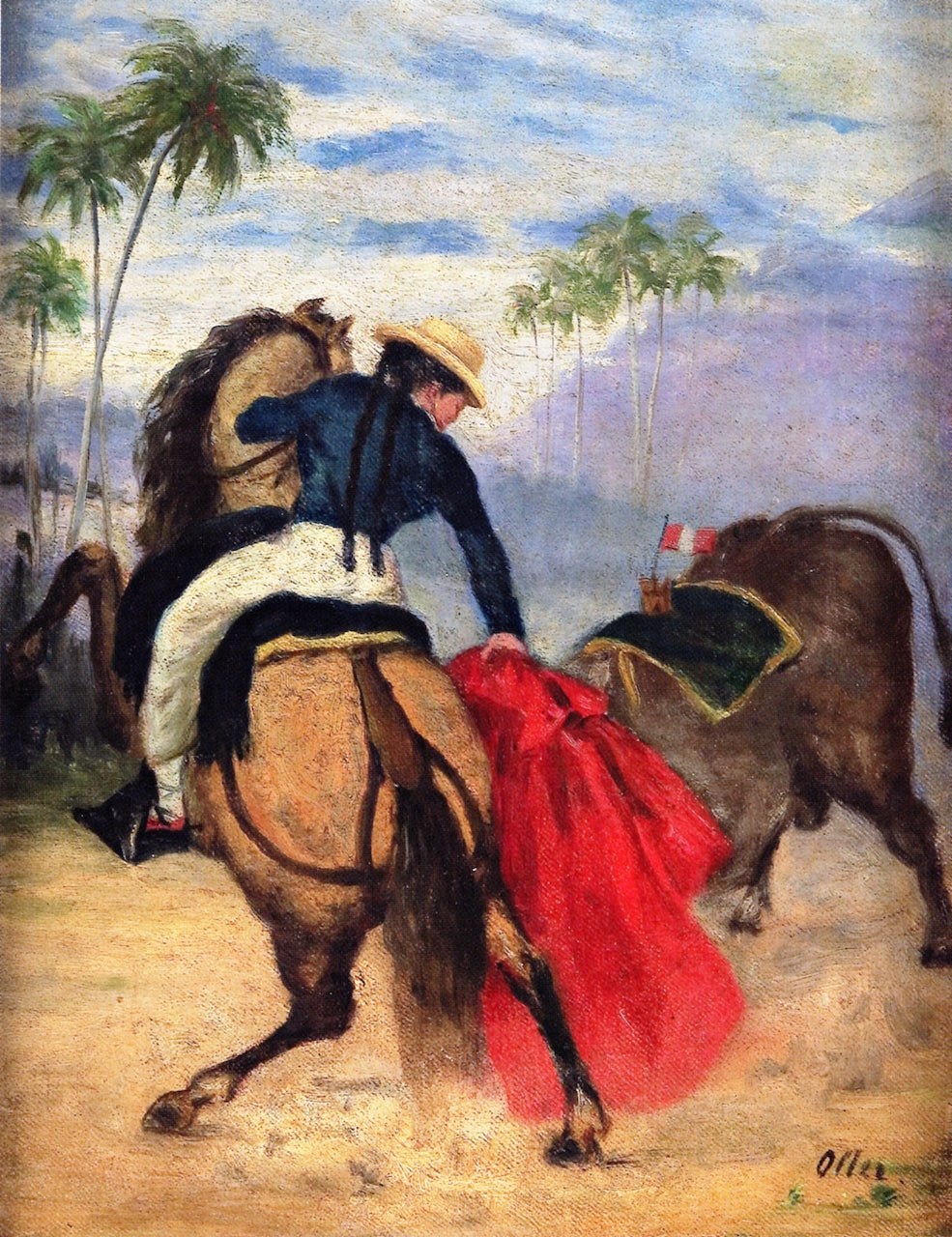 Woman Bullfighter on Horseback, vintage artwork by Francisco Oller, 12x8" (A4) Poster
