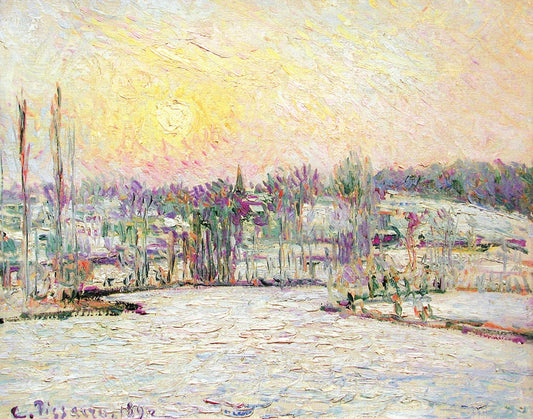 Bazincourt, Sunset, Snow Effect, vintage artwork by Camille Pissarro, 12x8" (A4) Poster