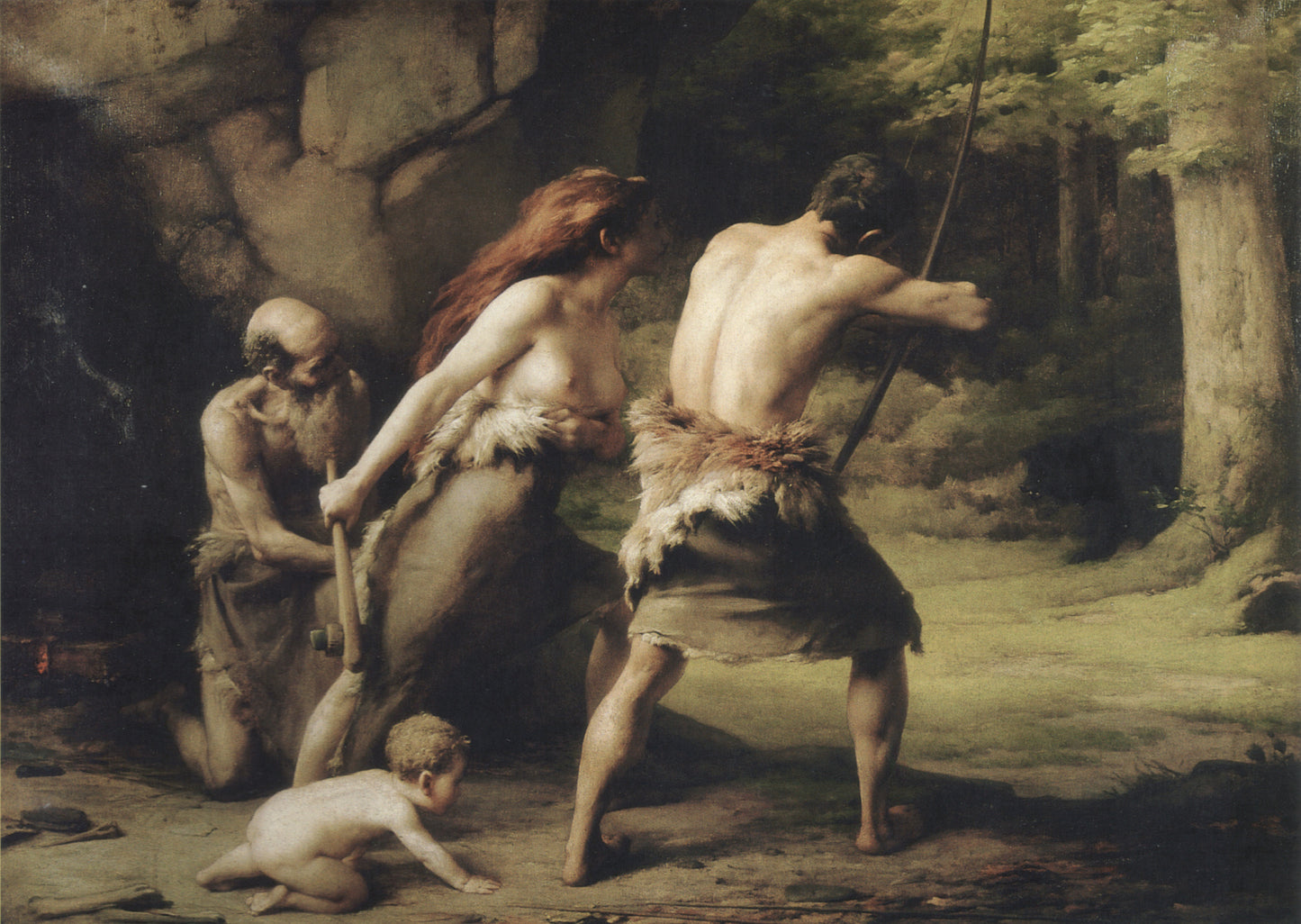 Prehistoric Hunt, vintage artwork by Leon Maxime Faivre, 12x8" (A4) Poster