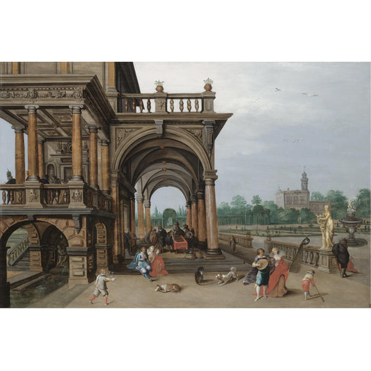 Capriccio with Elegant Figures, vintage artwork by Hendrick van Steenwijck the Younger, 12x8" (A4) Poster