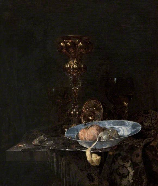 Still Life:  Silver-Gilt Goblet and Bowl of Fruit, vintage artwork by Willem Kalf, 12x8" (A4) Poster