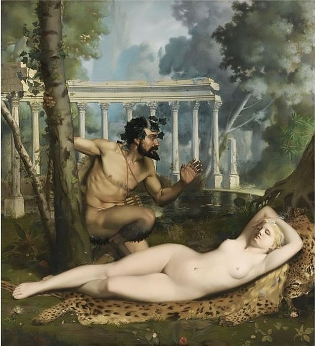 Pan and Venus, vintage artwork by Adolphe Alexander Lesrel, 12x8" (A4) Poster