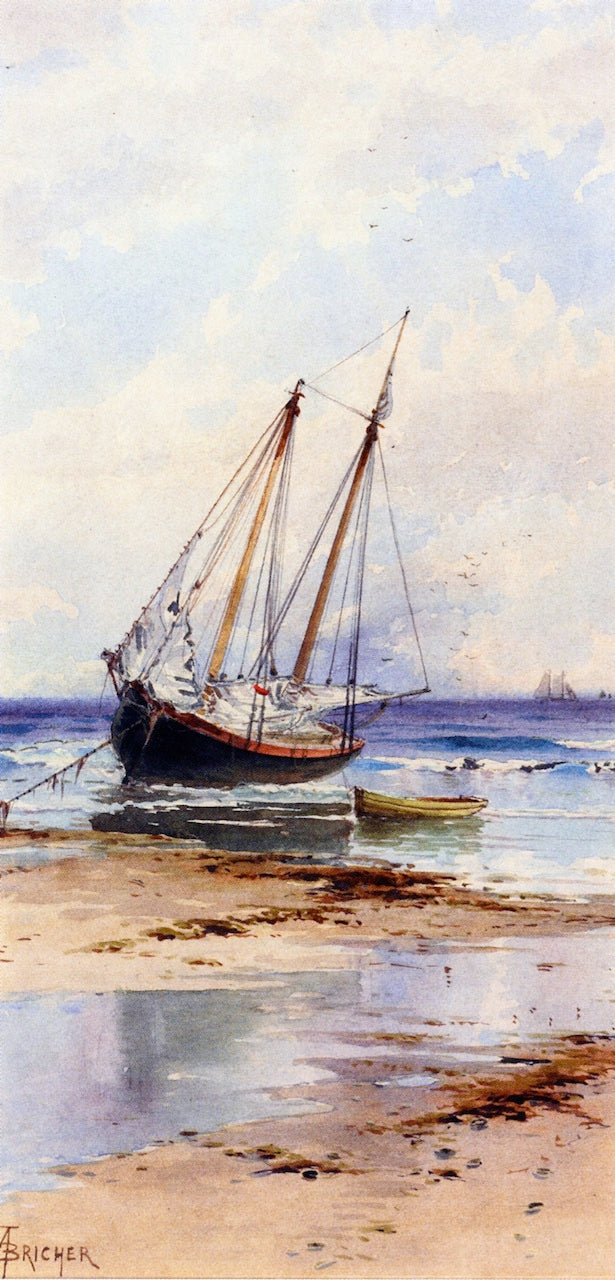 Beached Schooner, vintage artwork by Alfred Thompson Bricher, 12x8" (A4) Poster