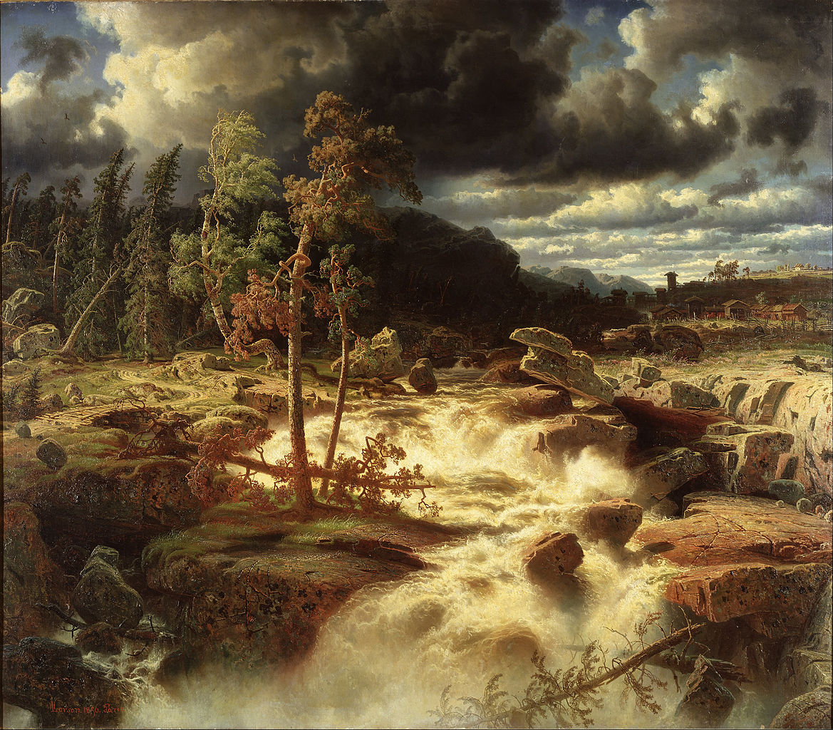 Waterfall in Smaland, vintage artwork by Marcus Larson, 12x8" (A4) Poster