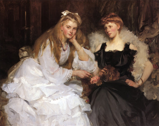 Lorna and Dorothy Bell, Daughters of W. Heward Bell, Esq., vintage artwork by Sir James Jebusa Shannon, 12x8" (A4) Poster