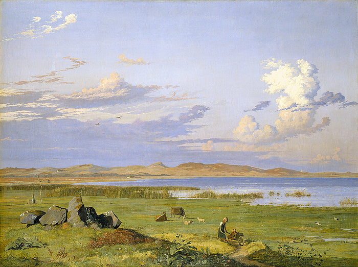 Landscape at Arresǿ, Looking towards the Sand-Dunes at Tisvilde, vintage artwork by Johan Thomas Lundby e, A3 (16x12") Poster Print