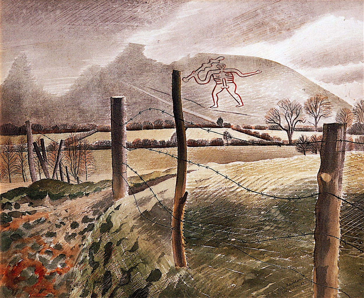 The Cerne Abbas Giant by Eric Ravilious,16x12(A3) Poster