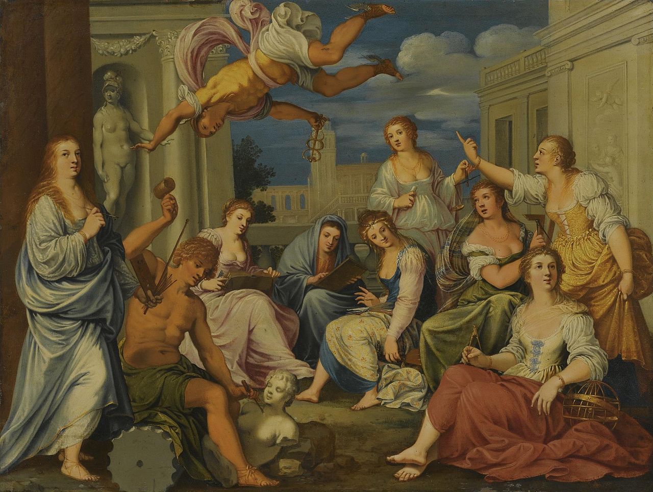 Painting and Sculpture among the Seven Liberal Arts, vintage artwork by Johann König, 12x8" (A4) Poster