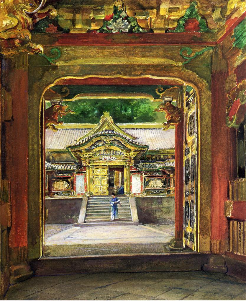 In the Third Gate, Looking Toward the Fourth of the Temple, Iyemitsu, Nikko, Aug., 1886, vintage artwork by John La Farge, 12x8" (A4) Poster