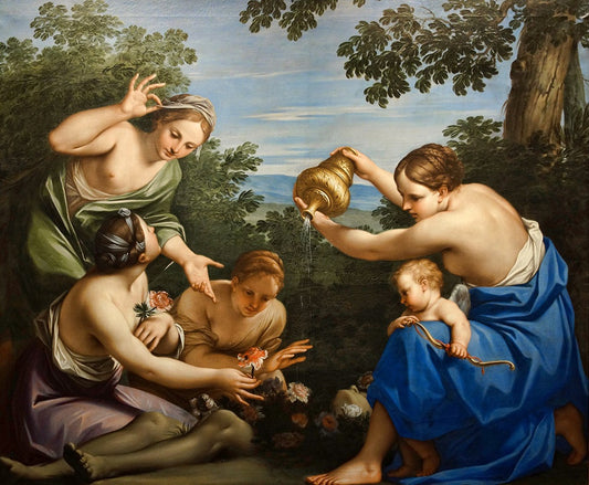 Story of Venus and Diana - The Metamorphosis of the Dead Adonis, vintage artwork by Marcantonio Franceschini, 12x8" (A4) Poster