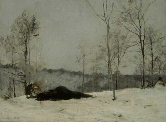 Paysage au charbonnier, l'hiver  (Winter Landscape at Charbonnier), vintage artwork by Jules Bastien-Lepage, 12x8" (A4) Poster