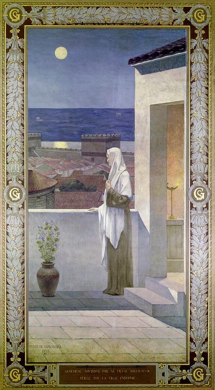 St. Genevieve Watches Over the Sleeping City of Paris, vintage artwork by Pierre Puvis de Chavannes, 12x8" (A4) Poster