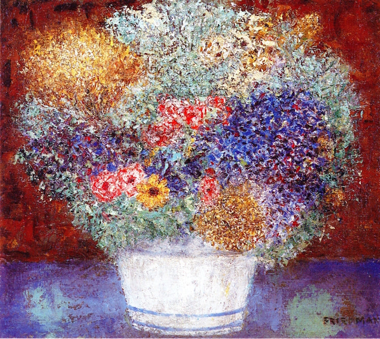 Flowers in a Grey Pot by Arnold Friedman,16x12(A3) Poster