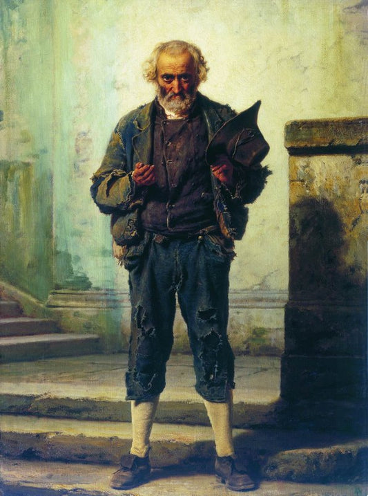 Old Beggar, vintage artwork by Fedor Bronnikov, 12x8" (A4) Poster
